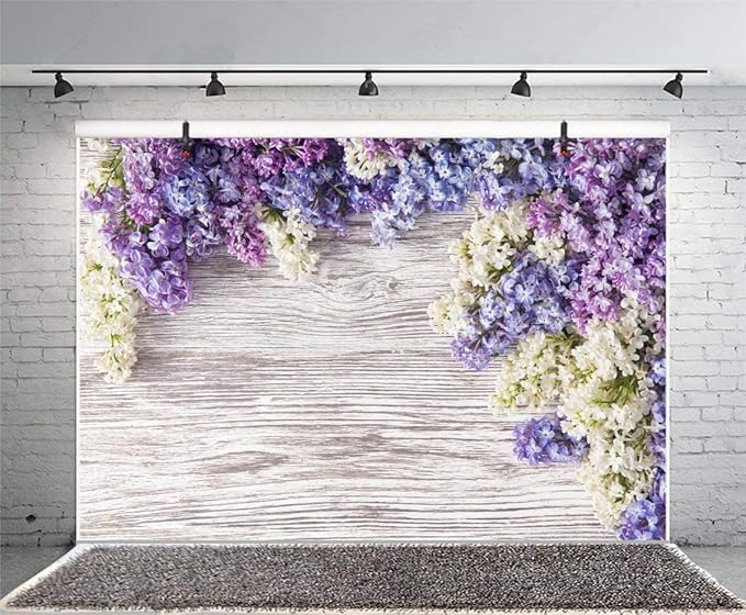 10x7ft Newborn Baby Wooden Plank Photography Backdrops Purple Lilac Flowers Bloom Bouquet Wooden Wall Girls Adults Portrait Photo Background Parties Events Decor Wallpaper Photo Studio Props