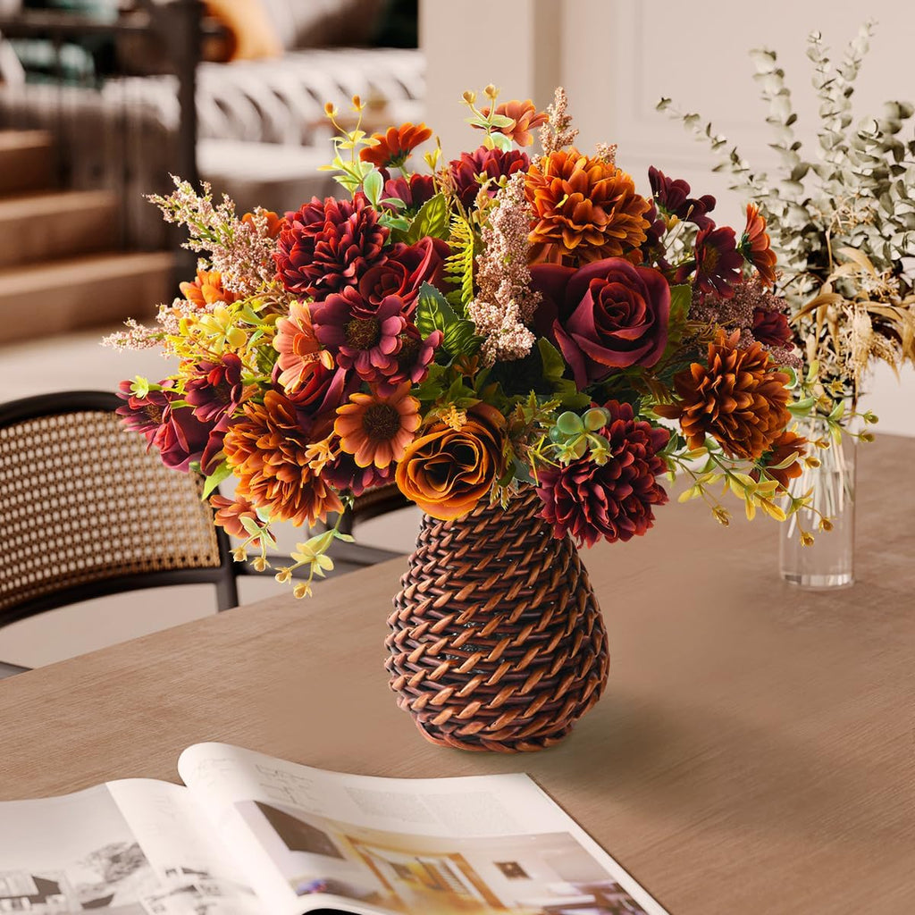 fall artificial faux flowers in vase fake silk shown in use