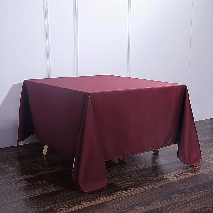 Efavormart 90" Square Polyester Table Overlay for Wedding Kitchen Dining Events - Burgundy