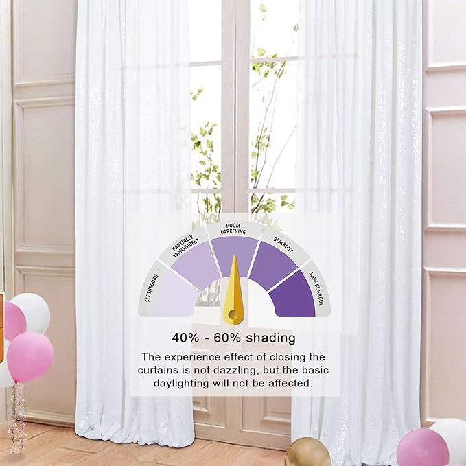 ShinyBeauty 4FTx7FT White Sequin Backdrop,Elegant Wedding & Party Decor,Sparkly Photo Background, Seamless Sequin Curtain | Perfect for Events