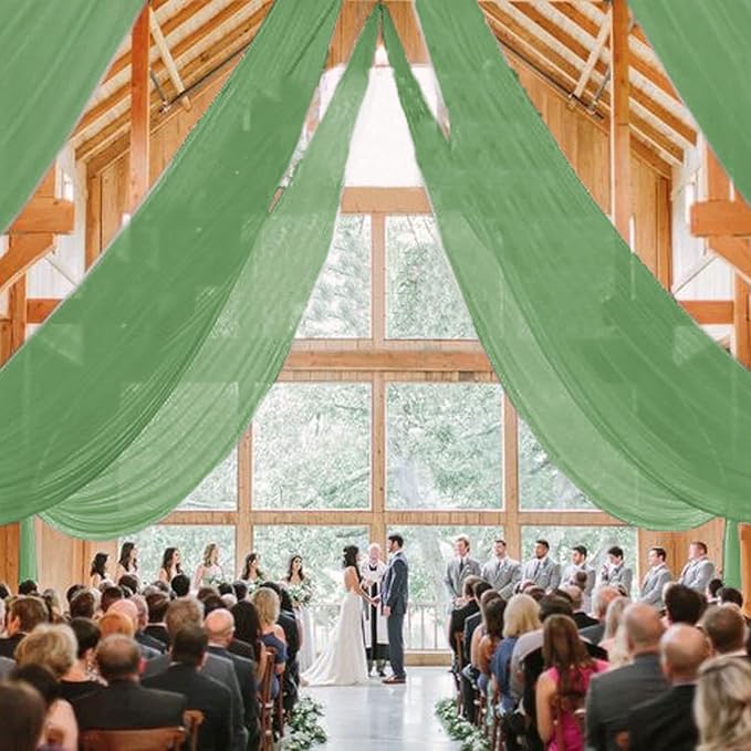 Ceiling Drapes Wedding Arch Drapes Chiffon Arch Draping 2 Panels 5x20 FT Sage Green Ceiling Decorations Sheer Backdrop Curtain for Parties Tulle Fabric Arbor Drapery Swag Ceiling Curtains for Events