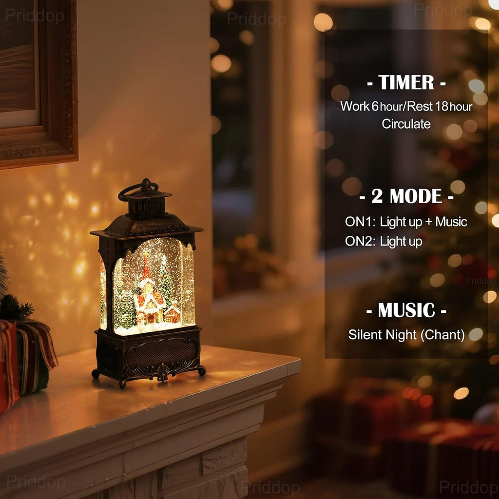 Priddop Church Snow Globe Christmas Decorations Gifts Snowman Cabin Cardinal Tree USB/Battery Timer Music Glitter Snowfall Lantern 10.2 inch