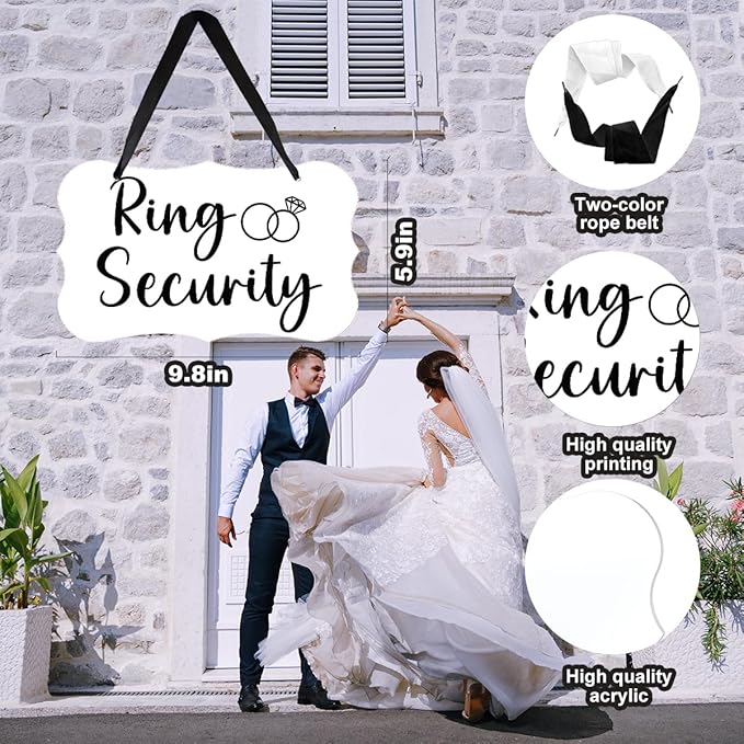 Acrylic Wedding Sign, Ring Bearer Sign, Ring Security Decor, for Rustic Wedding Decor Hanging Signs, Acrylic Wall Art With Ribbon for Chairs Weddings Reception Decorations and Event Party (White)