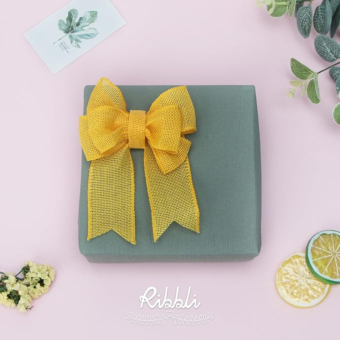 Ribbli Yellow Burlap Wired Ribbon, 1-1/2” Inch x Continuous 20 Yard, Yellow Wired Ribbon for Wreaths,Big Bows,Tree Decoration,Outdoor Decoration