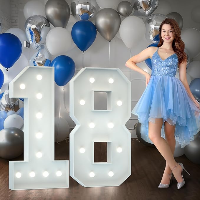 Marquee Numbers 4 Feet Tall Big Light Up Numbers Happy 18th Birthday Decorations Girl Boy White Anniversary Party Decor Large Cardboard Prop Backdrop Sign 18