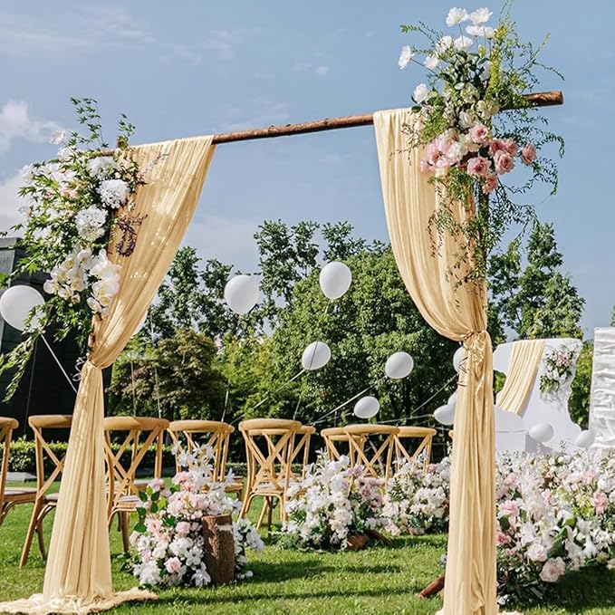 Champagne Gold Wedding Arch Draping Fabric 2 Panels 29" x 20 FT Wedding Drapes for Backdrop Sheer Curtains Drapes for Romantic Bridal Baby Shower Ceremony Birthday Party Fall Outdoor Events