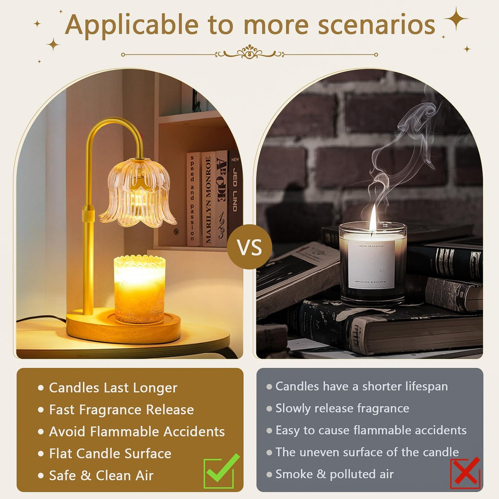 CRMILL Candle Warmer Lamp Electric Timer - Candles Warming Light Height Adjustable Dimmable Warmers Flower Lamps No Flame Heat Warm Melt Wax Jar Modern Home Decor Table Lights for Home Living Bedroom