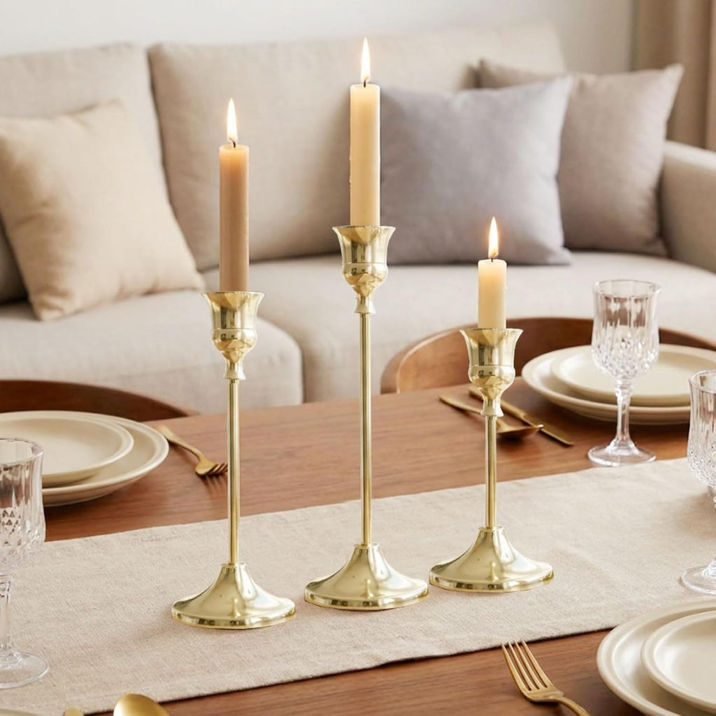 10 Sets Candle Gold Metal Candlestick Holders -Vintage Modern Metal Taper Candle Holders, Decorative Centerpiece for Table Mantel, Wedding Kitchen Home Decor, Wedding Gift,30Pcs