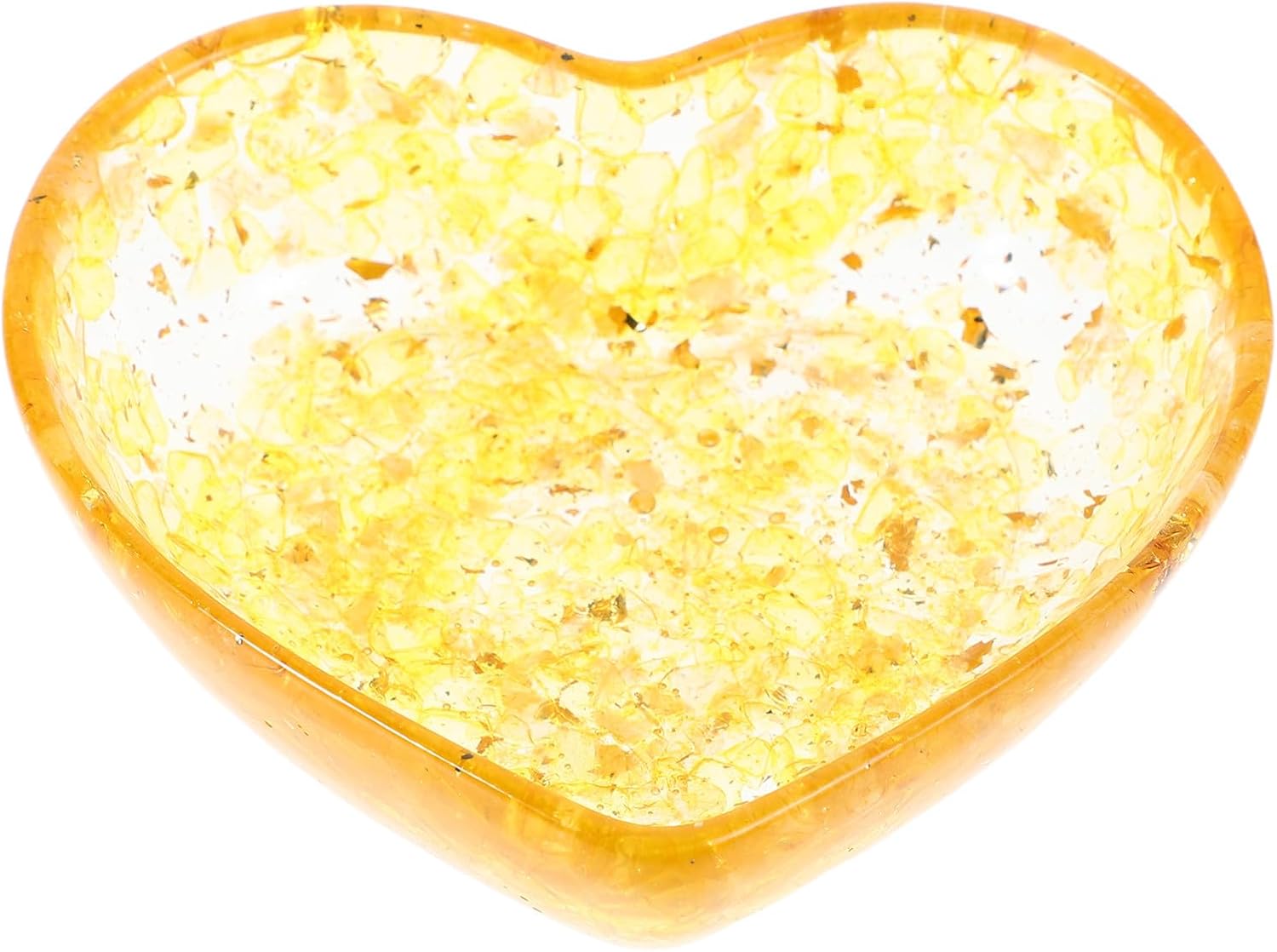 TEHAUX Candle Holder Handpolished Yellow Decorative Candle Cup Bowl Resin Heart Shaped with Natural Crystal Stones Built to Last Romantic Ambiance for Living Room Home Decor