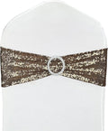 25 Pcs Chair Sashes Sequin Stretch Chair Bands Spandex Polyester Bows for Party Hotel Wedding Banquets Decoration - Coffee