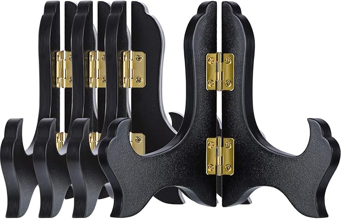 Tatuo 4 Packs Wooden Display Stand Decorative Plate Stands for Display Picture Frame Holder Easels(Black,4 Inch)