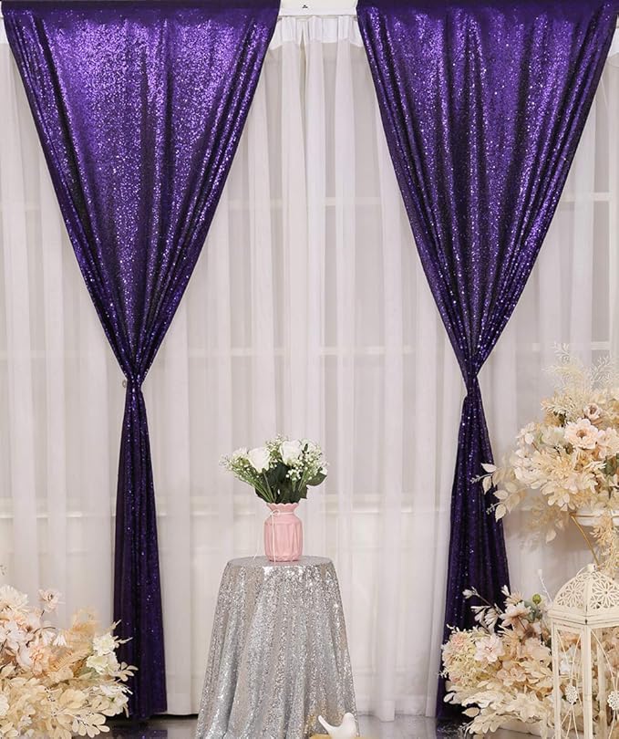 Poise3EHome Purple Sequin Backdrop Curtain,4 Panels 2FTx8FT Glitter Background for Halloween Party Birthday Wedding Christmas Thanksgiving Holiday Festival Decor