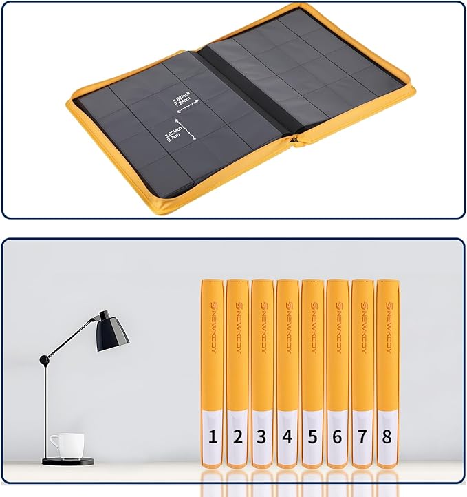 Snekdy premium 1024-pocket trading card binder, 16-pocket cards album, waterproof PU-leather Cover album with side loading, holds gaming, baseball, basketball & sports cards (Yellow)