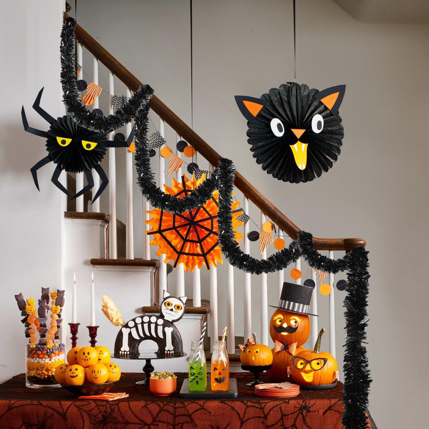 FOIMAS 33FT Black Tinsel Garland,Halloween Metallic Tinsel Garland Twisted Hanging Garland for Halloween Christmas Tree Fireplace Home Decoration