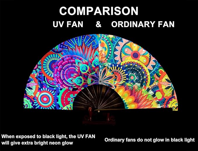 Amajiji Rave Folding Hand Fan Popping Fans for Line Dancing, Large Clacking Fans Clap Fan for Boots On The Ground Dance,Party,Decoration,Festival (Fantasy Flowers)
