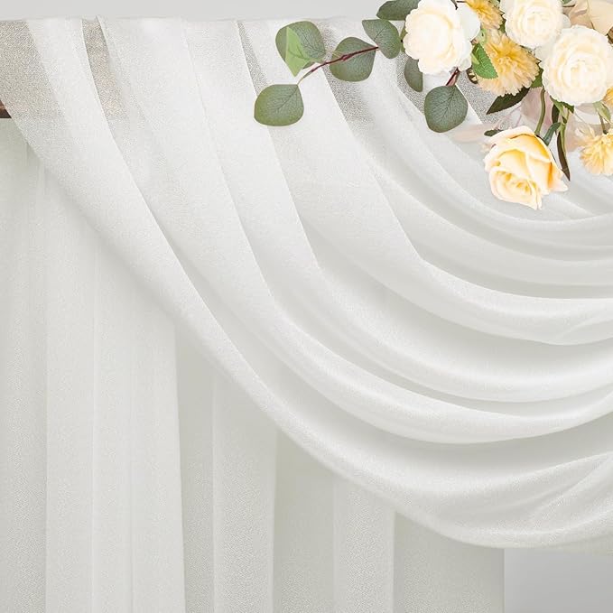 Wokceer Wedding Arch Draping Fabric 2 Panels 28.7" x 20FT Ivory Drapes Sheer Fabric Backdrop Arch Draping for Wedding Ceremony Birthday Party Bridal Shower Decoration
