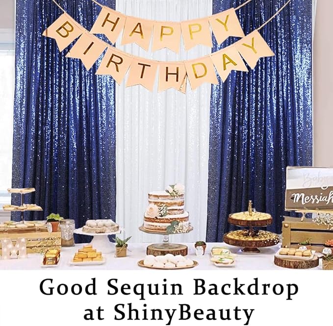 ShinyBeauty 4x10ft Navy Blue Sequin Photo Backdrop – 2 Pack Glitter Curtains for Wedding Photography, Party Decor, Studio Background (High-Reflective Sparkle, Portable & Lightweight)