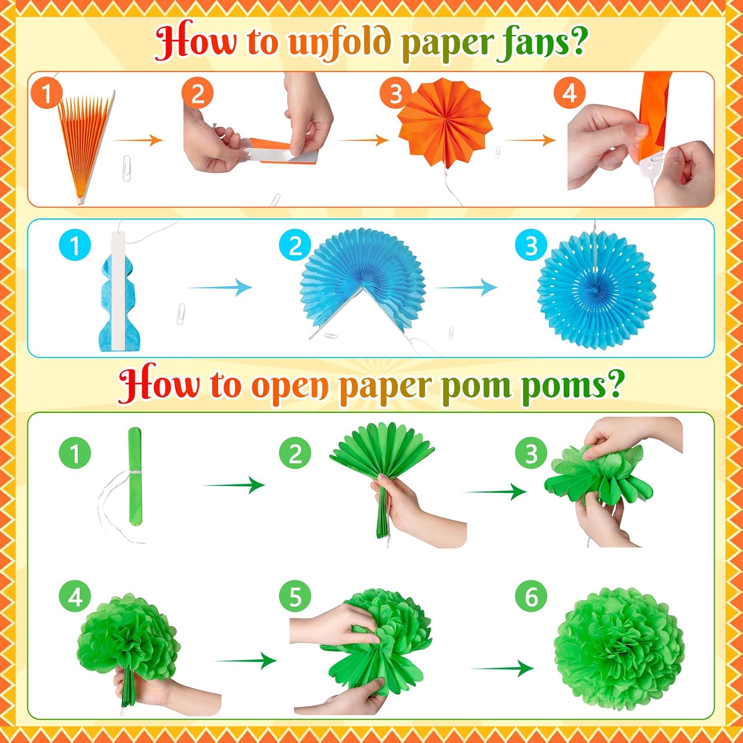 35PCS Fiesta Paper Fan Party Decorations Set | Cinco De Mayo Pom Poms, Pre-assembled Pennant, Garland String & Banner, Hanging Swirls, Hispanic Heritage Month Decor