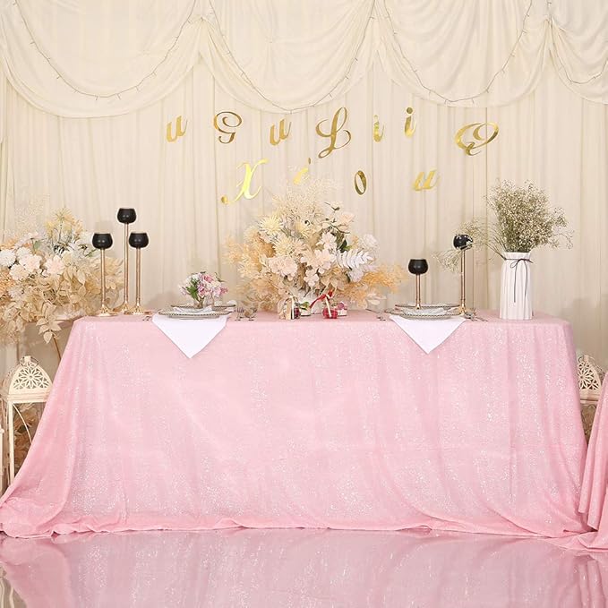 SquarePie Sequin Tablecloth 60 x 102 Inch Pink Sparkly Table Linen for Wedding Party