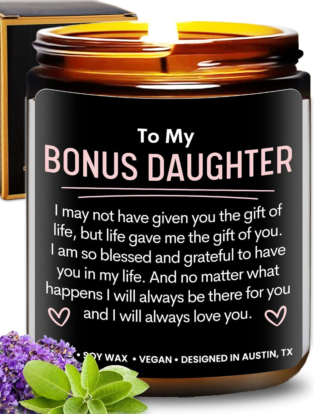 Bonus Daughter Candle, Unique Bonus Daughter Gifts for Women, Stepdaughter Gifts from Stepmom, Birthday Gift for Daughter in Law from Mother in Law, Ideal Present for Christmas, Gift-Ready