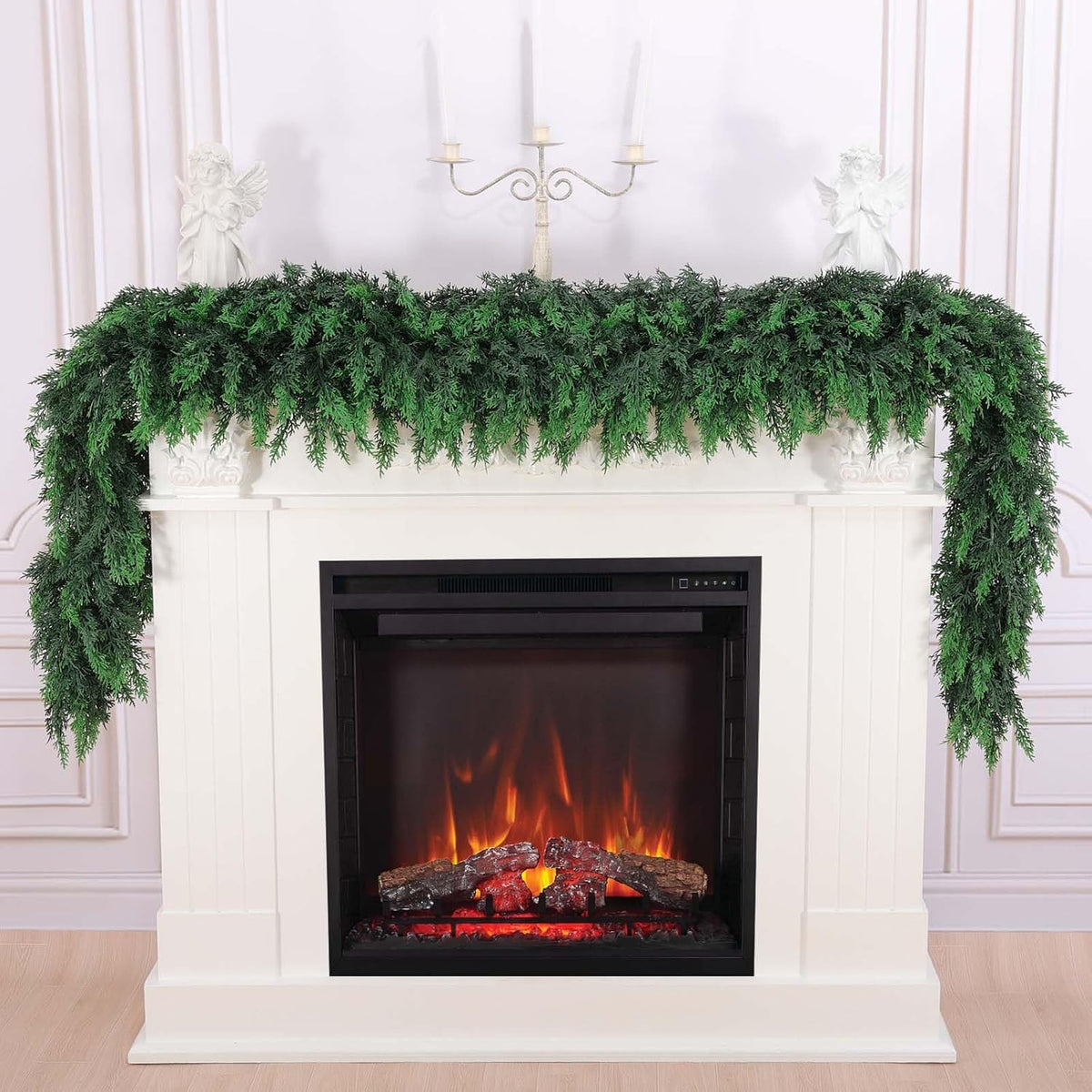 hananona 6 ft christmas garland, real touch cedar shown in use