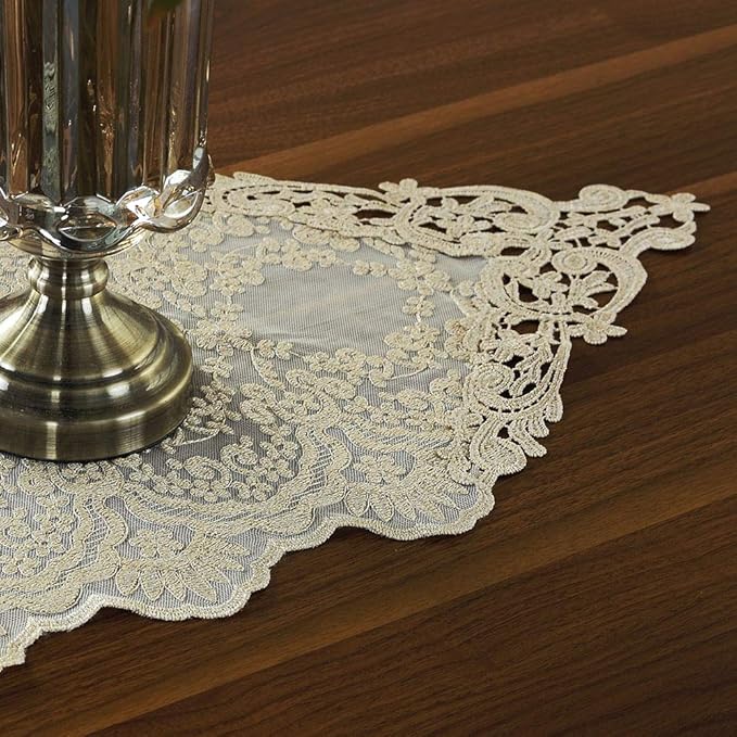 ARTABLE Rectangle Table Runner Lace Macrame Embroidered Table Runners with Exquisite Vintage Shabby Chic for Holiday Wedding Long Dinner Tables (Light Gold, 12 x 36 Inch)