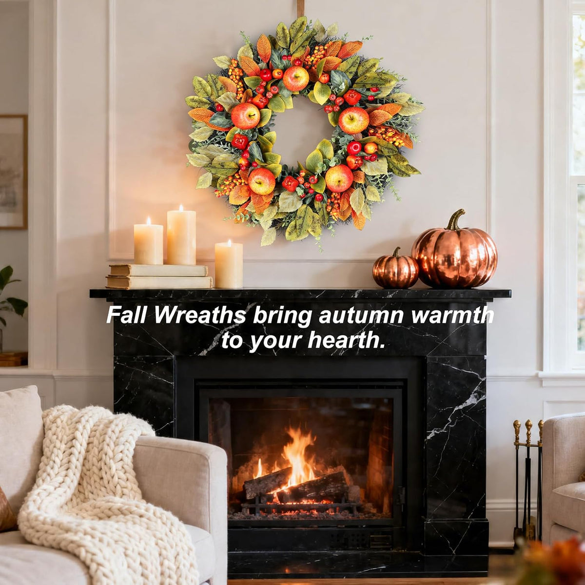 fall wreaths for front door 26 inch autumn showing dimensions