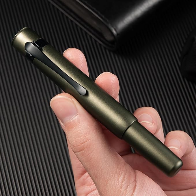 Hongdian M2 Black Forest Mini Fountain Pen, Long Blade Nib & Sleek Shape Aluminium Short Pocket Travel Pen (Army Green)