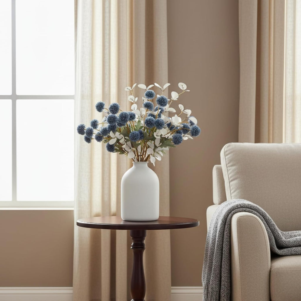 faux dusty blue flowers, 12 blue and white, package contents