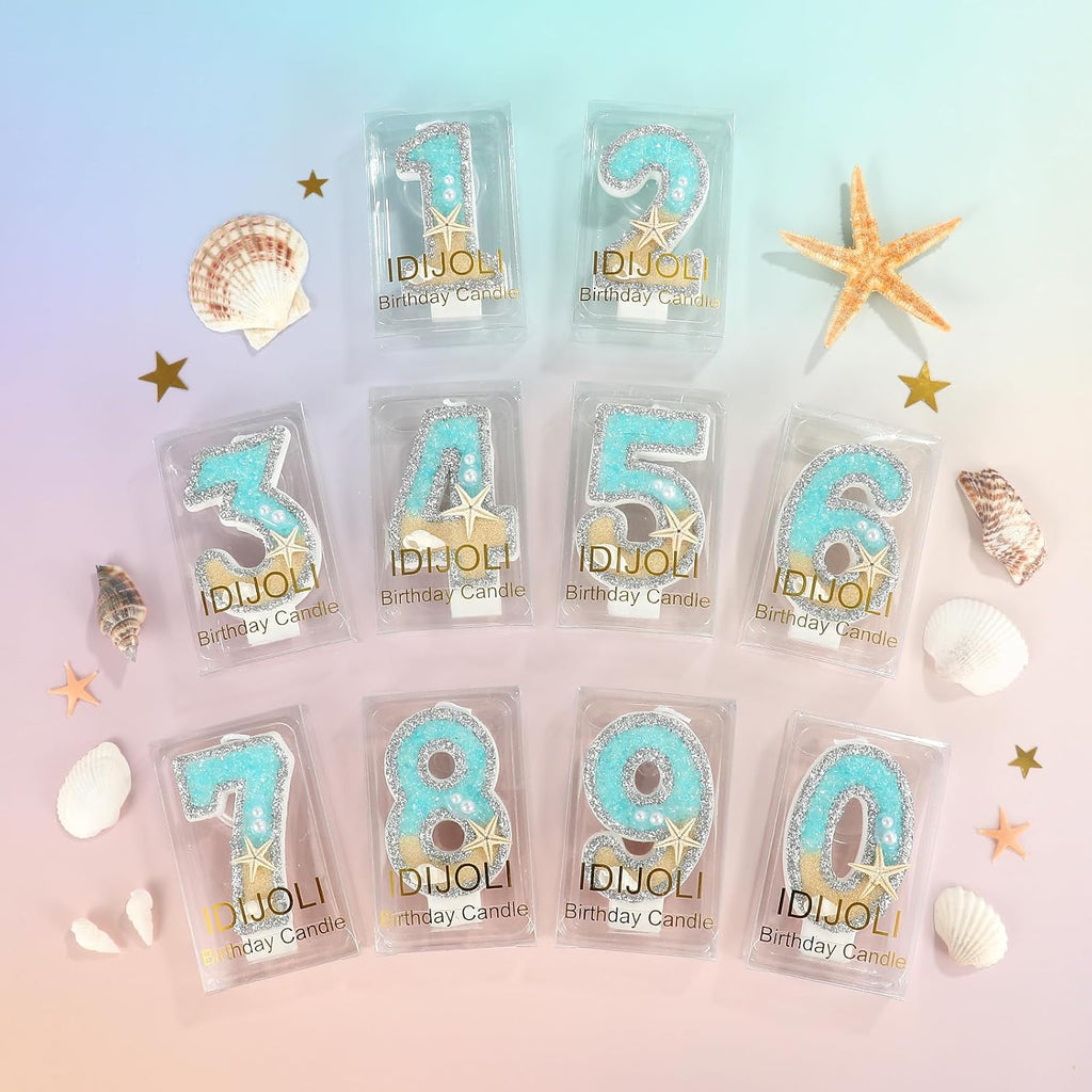 Beach Birthday Candle Starfish Number 1 Candles 1st Cake Candle Blue Birthday Cake Topper Cupcake Decorations Party Decor Anniversary Celebrations Supplies Favors