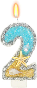 2nd Birthday Candle for Cake, Beach Starfish Sequins Candles, 2.76 inch Cake Topper Decoration for Birthday Party (Number 2)