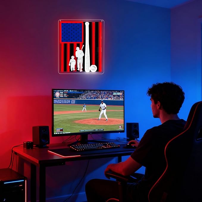 Baseball Neon Sign, Sport Led Neon Light Signs for Wall Decor Baseball Light up Sign Lamp for Dorm Bedroom Party Bar Man Cave Decor Birthday Christmas Gift for Fans Dimmable USB Powered(15"*12.6")