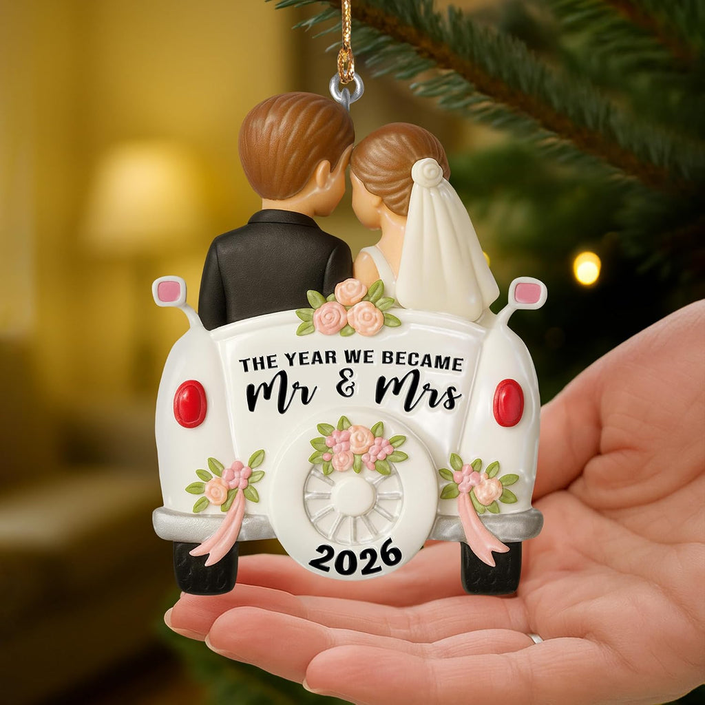 Wedding Ornament 2026 – The Year We Became Mr and Mrs 2026 – First Christmas Married Ornament – Bride and Groom Car Keepsake – Gift for Newlyweds, Couples, Husband and Wife