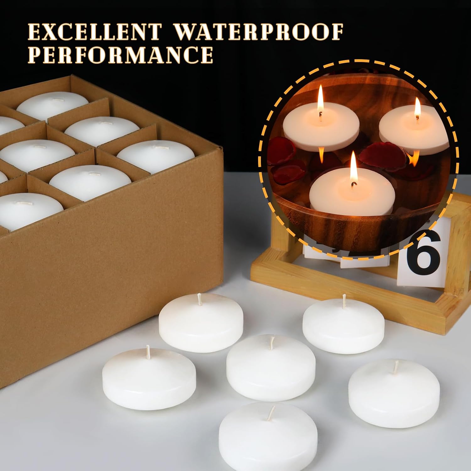 3 inch White Floating Candles, 48 Pack Unscented Floating Candle,8-9 Hours Burning Floating Candles for Centerpieces, 3“ Water Candles for Cylinder Vases, Wedding, Party