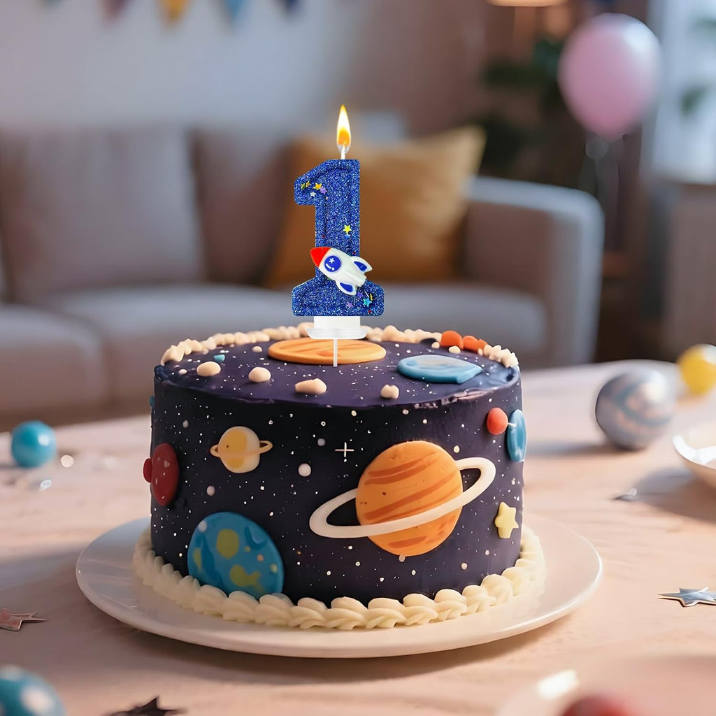 Astronaut Number 1 Birthday Candle for Cake - Space Universe Themed Cake Topper and Party Decoration for Boys, Sparkler for Anniversary Celebrations (Number 1)