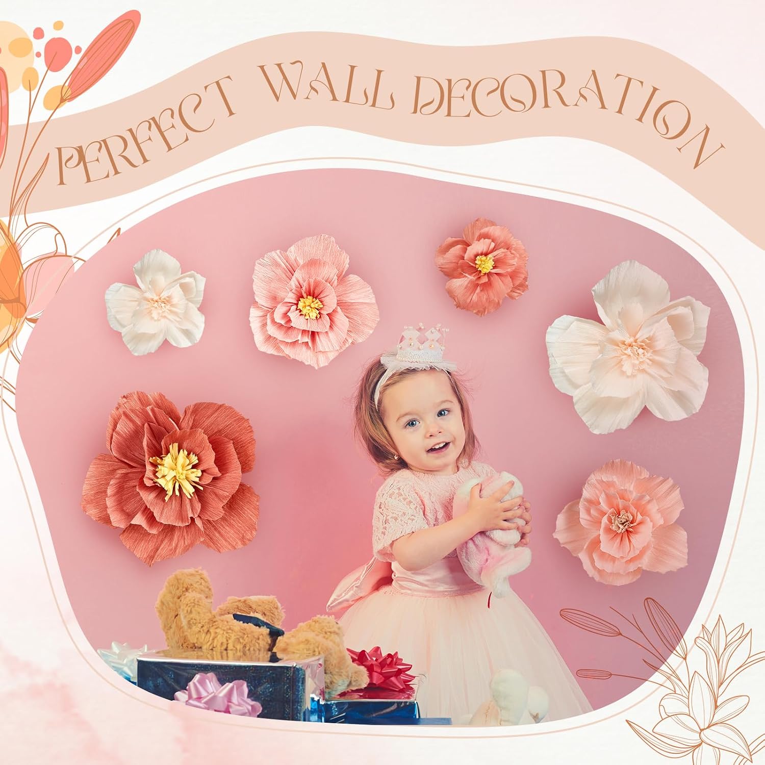 Cholemy 24 Pcs Tissue Paper Flowers, Crepe Paper Flowers Decorations 8" 10" 12" for Wedding Party Baby Bridal Shower Carnival Party Birthday Nursery Wall Decor (Assorted Color)