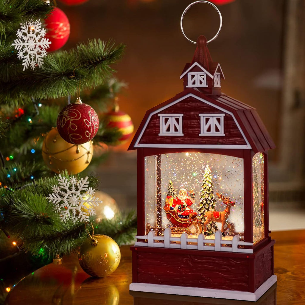 Christmas Music Snow Globe Lantern with 6 Hour Timer, USB Powered Battery Operated Lighted Water Singing Snow Globe Holiday Women Children Gift(Santa, 5 x 3.1 x 11.1 Inches)