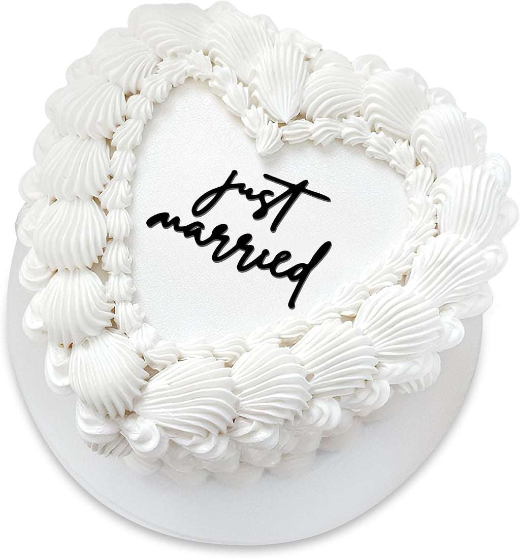 Acrylic Wedding Cake Topper - Elegant Vintage Heart Design for Bride & Groom - Just Married Cake Decor, Funny Wedding Cake Decoration (Just Married)