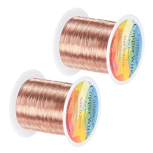 2-Rolls 0.2mm Jewelry Wire, 32 Gauge 328FT Craft Wire Copper Beading Wire for Jewelry Making/Planting/Weaving/DIY Crafting, Soft Metal Wires [100M, Champagne Gold]