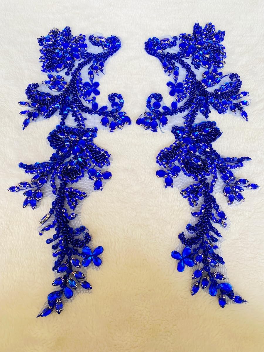 Handmade Rhinestones on Lace Applique Trim Sewing Beads Sequins Trim Patches ...