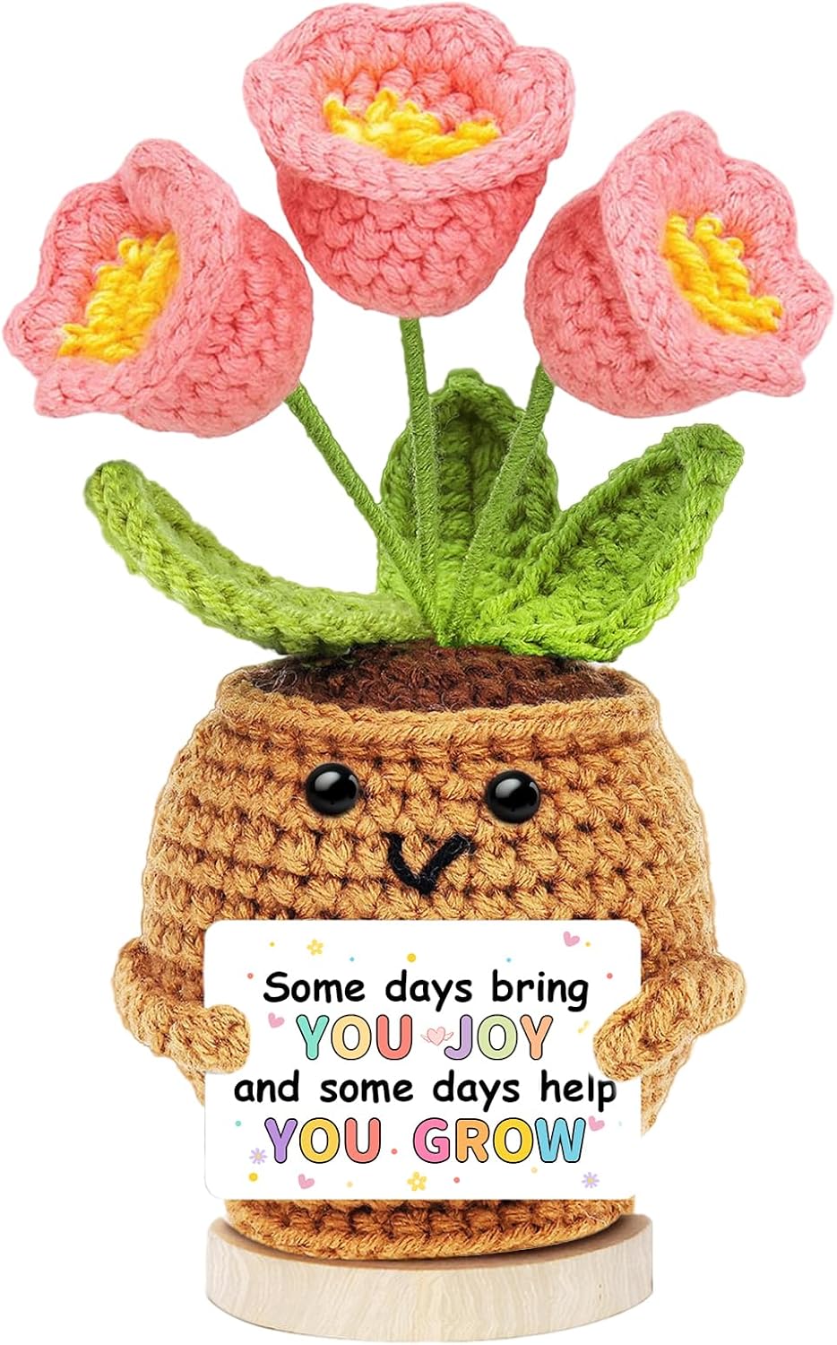 Hoedia Handmade Positive Flower Crochet - Inspirational Gift for Women Coworkers Teens Friend Sister - Cute Cheer Up Mother’s Day Easter,Birthday,Retirement,Goodbye Gifts