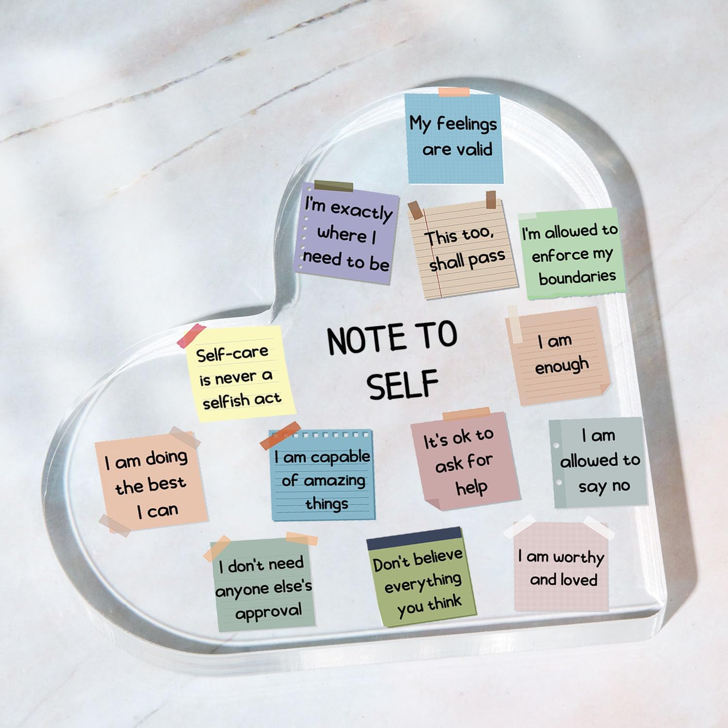 Note to Self Motivational Decor - Office Acrylic Heart Gift Therapy Mental Health Print Decorations for School Counseling Office Therapy Desktop Art Decoration School Counselor, Therapist Office Gifts
