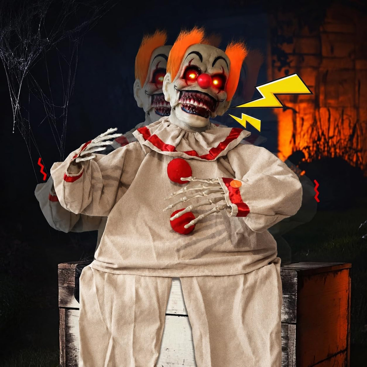 Halloween Animatronic Sitting Clown - Halloween Animated Decorations Sound Ac...