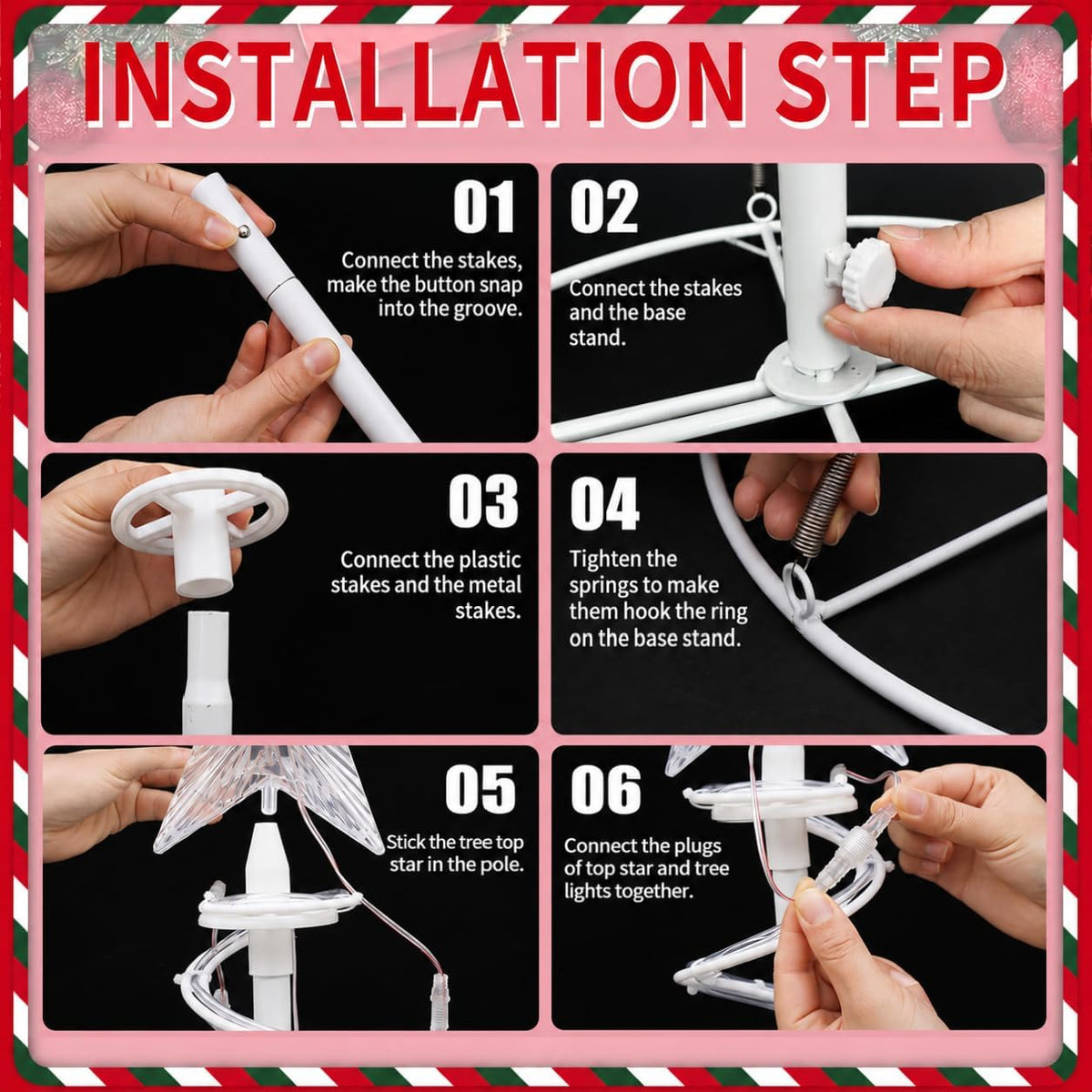 set of 3 christmas spiral tree lights, 3/4/5 shown in use