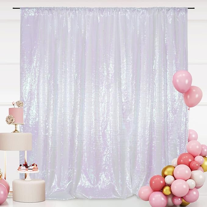 SquarePie Sequin Backdrop Curtain Not See Through Thick Glitter Background for Party 10FT x 10FT Iridescent