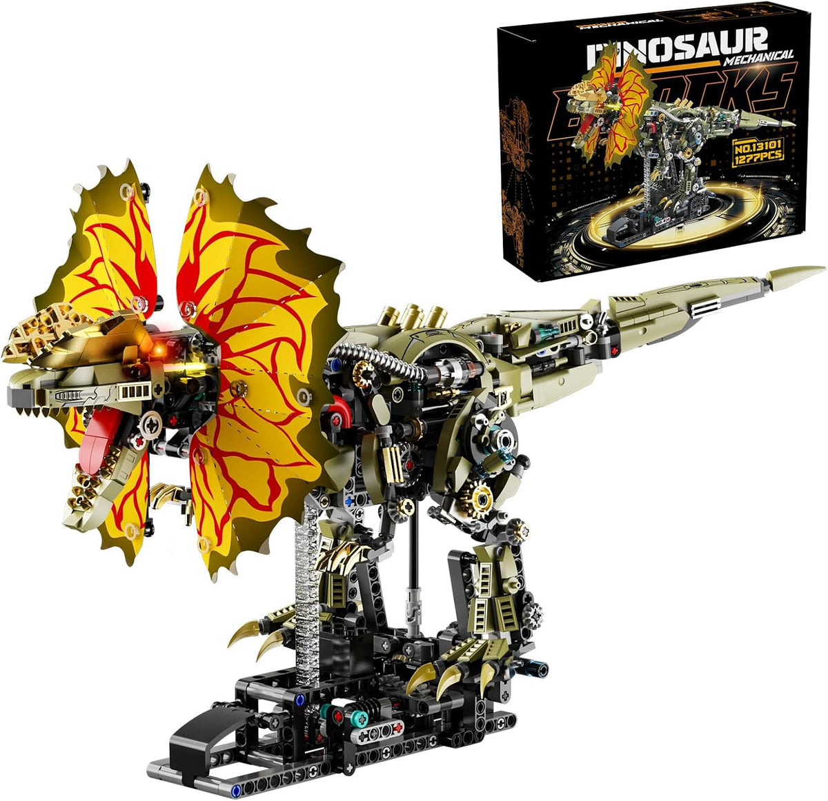 hjplpxh mechanical dilophosaurus building blocks set with led, main product view