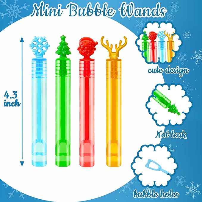 Christmas Toys Gifts Bulk for Students,Small Mini Bubble Wands Toys 64 Pack,Christmas Party Favors Supplies for Kids,Goodie Bags Stocking Stuffers School Classroom Treats Prizes for Toddler Boys Girls