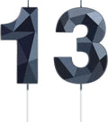 Nuanchu 13 Birthday Candles Black Number 13th Candle Happy Birthday Cake Topper 3D Diamond Shape Numeral 31 Candles Decoration for Boy Girl Women Wedding Theme Party Anniversary Favors(Black)
