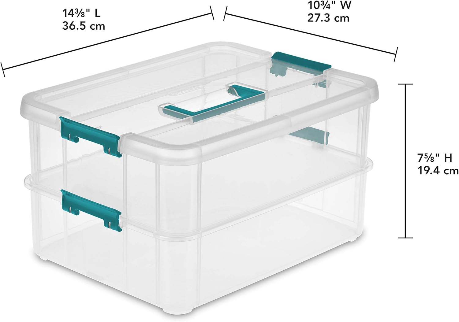 Sterilite 1427CLR Stack & Carry - 2 Layer Box, Clear Lid & Blue Handle, See-through layers
