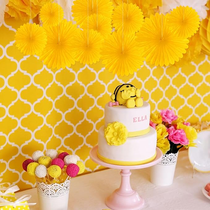 20 Pcs Golden Yellow Hanging Paper Fan, Hanging Honeycomb Round Paper Fans for Weddings, Birthdays, Christmas, Baby Showers, Classroom, Events Ceiling Party Supplies Decorations
